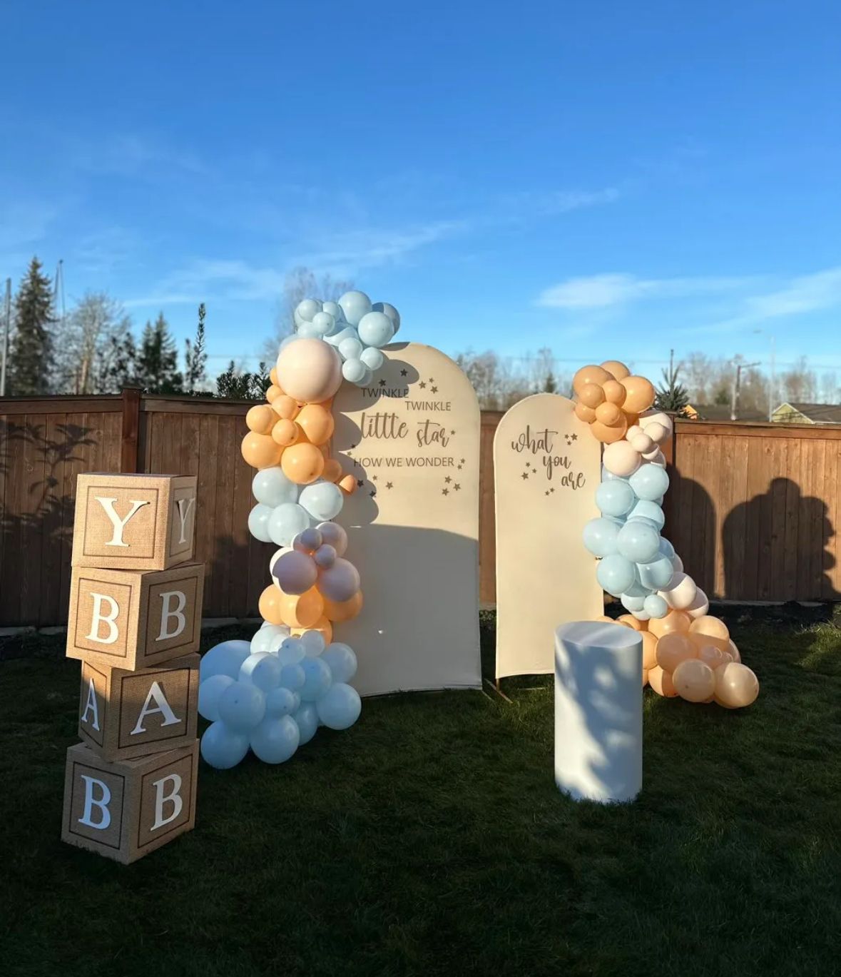 Gender reveal twinkle little star outdoor setup