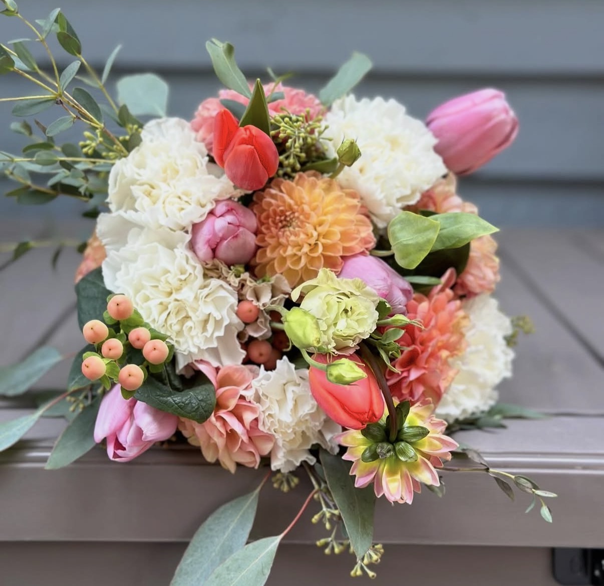 Beautiful outdoor wedding ceremony with floral table